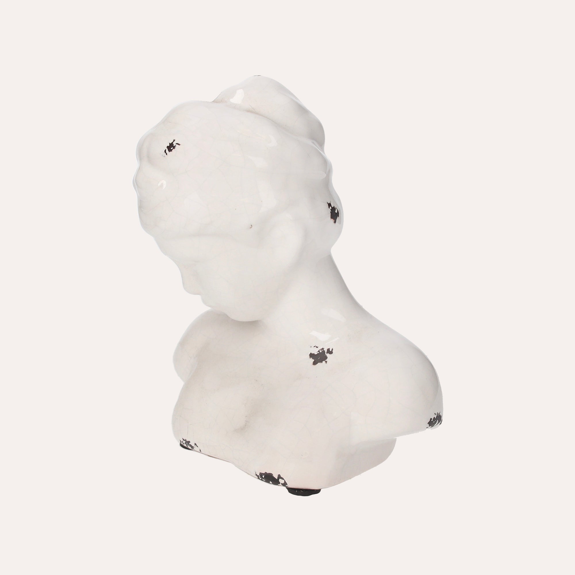 Busto Donna in Ceramica Bianca Antichizzata H. 22 cm