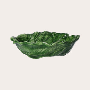Set 2 pz Insalatiera in Ceramica Verde a Forma di Foglia di Verza - Made in Italy