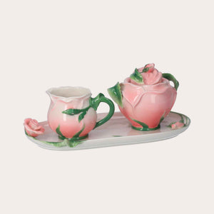 Set Zuccheriera e Porta Latte in Ceramica Decorata – Design Rosa