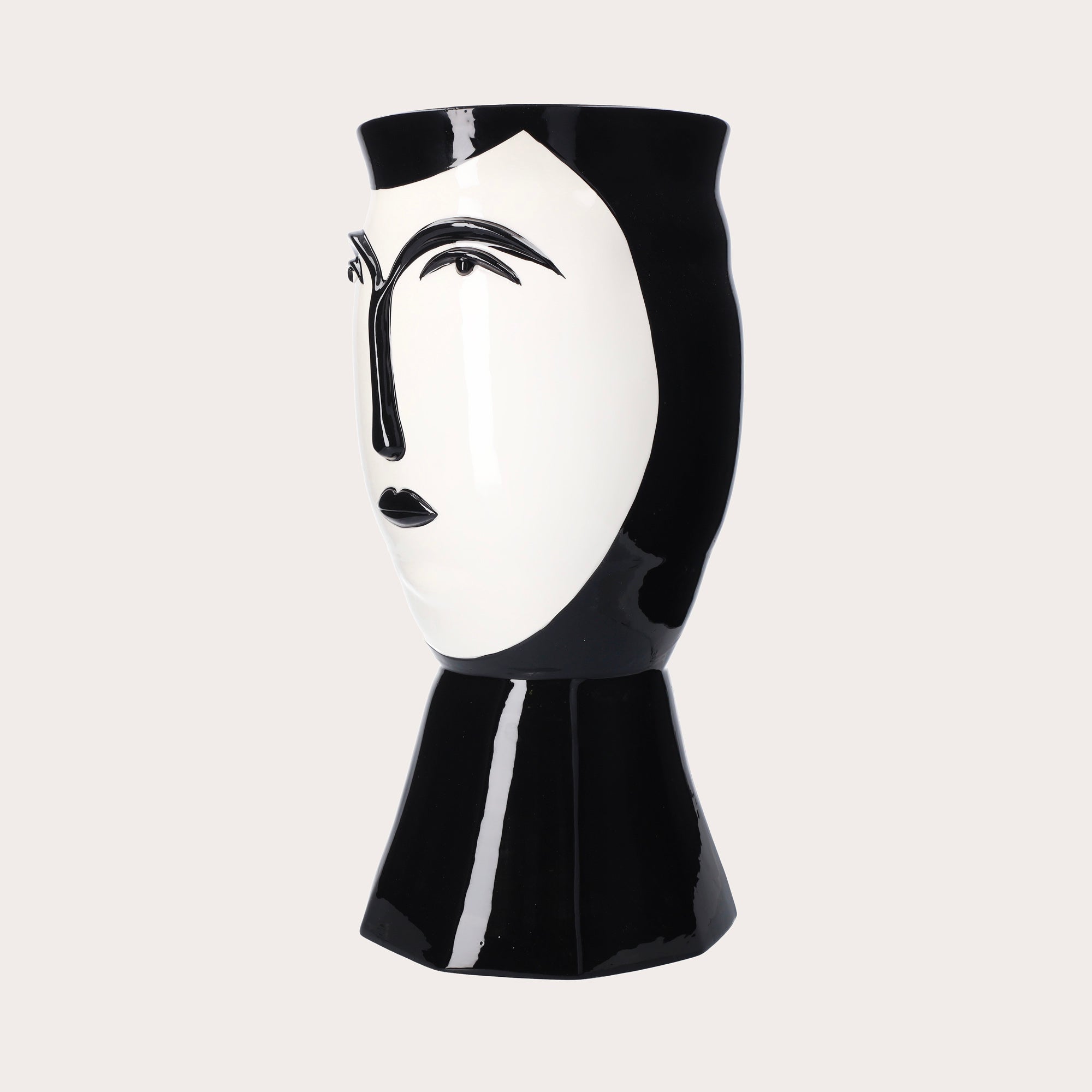 Vaso Volto Moderno in Ceramica Bianco e Nero