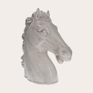 Testa di Cavallo in Ceramica Bianco Anticato – Decorata a Mano, Made in Italy