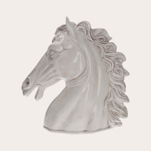 Testa di Cavallo in Ceramica Bianco Anticato – Decorata a Mano, Made in Italy