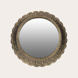 Specchio Arrotondato con Cornice in Ottone a Petali