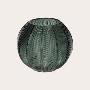 Vaso Tondo in Vetro Verde con Decoro Foglia – Arredo Casa Moderno ed Elegante