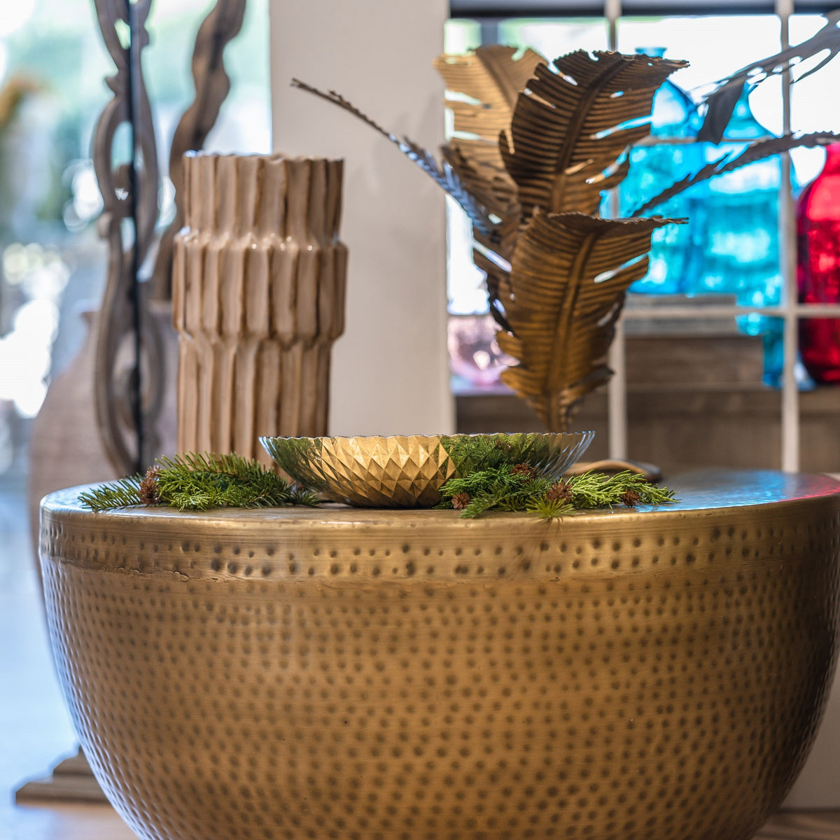 Vaso Cilindrico in Ceramica Beige H.35 D.20 cm