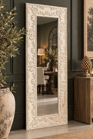 Specchio da Parete Bianco in Legno 60x150 cm