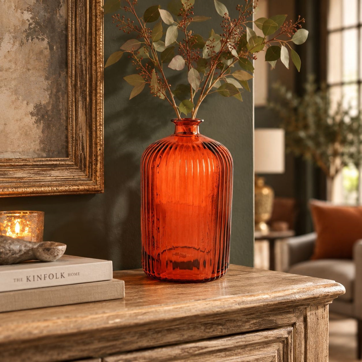 Gerippte Glasflasche (14 x 23 cm) – Orange