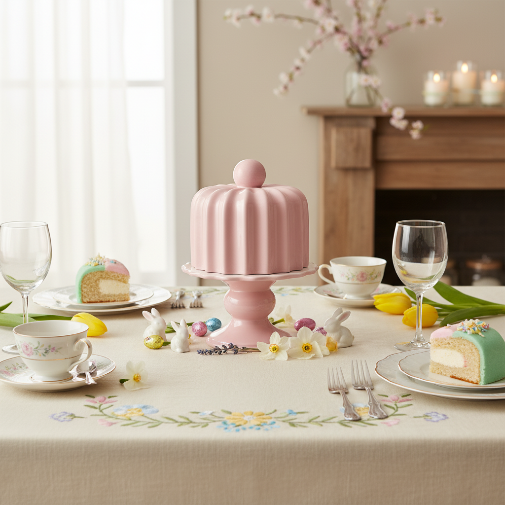 Alzata Decorativa in Ceramica con Coperchio Rosa Lucido 24x17 cm