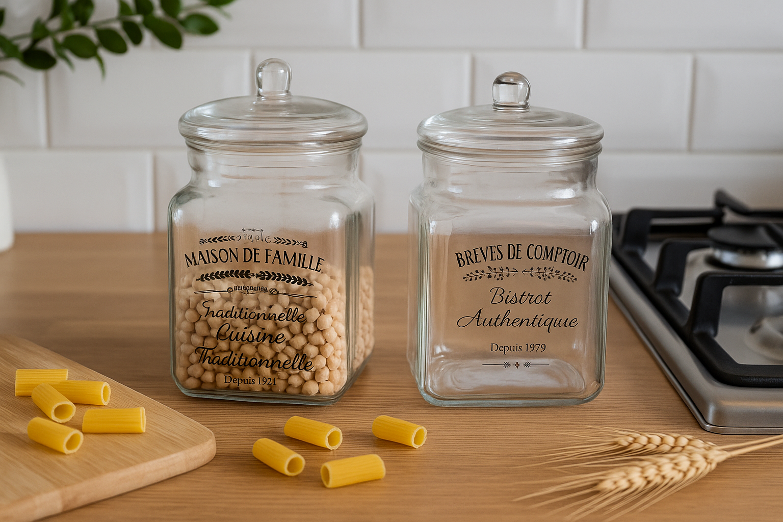 Glass Jars with Lid and French Writing