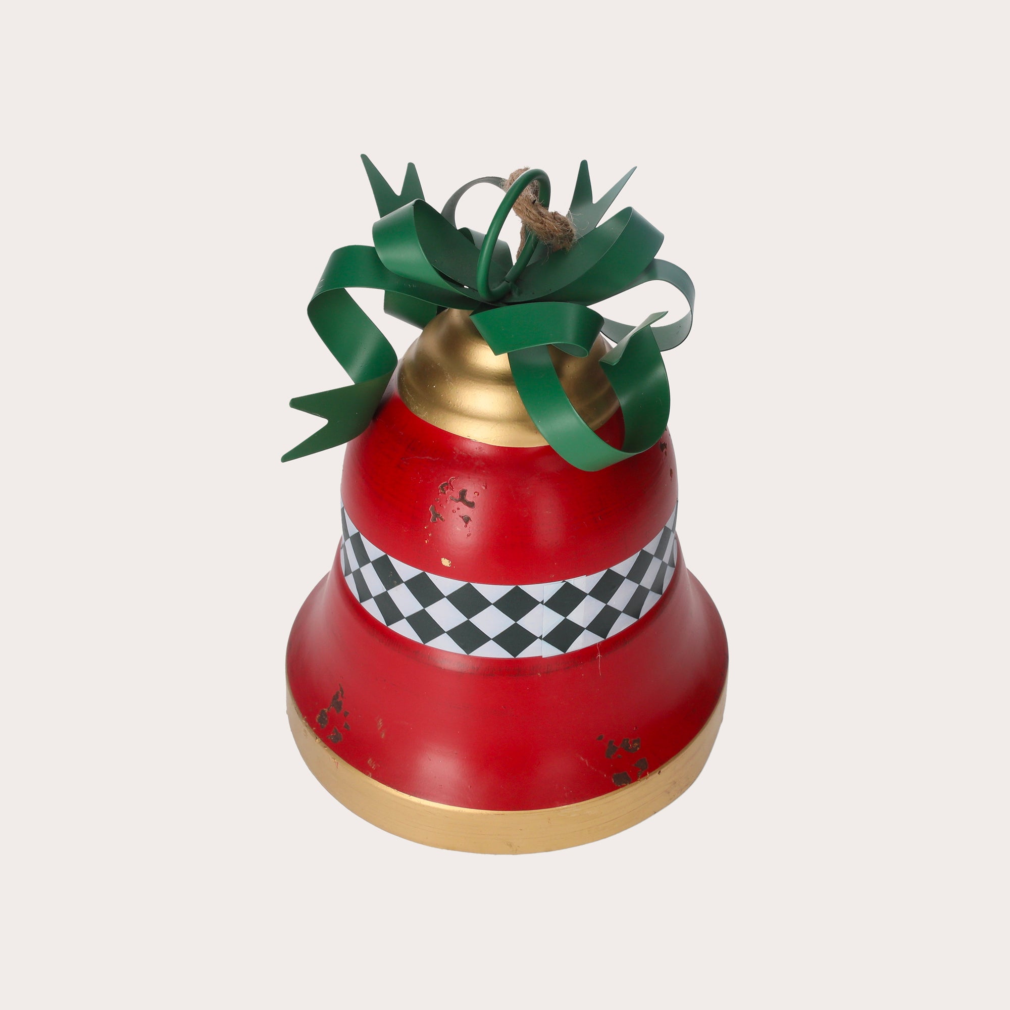 Red Metal Christmas Bell with Green Bow