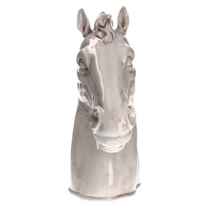 Testa di Cavallo in Ceramica Bianco Anticato – Decorata a Mano, Made in Italy