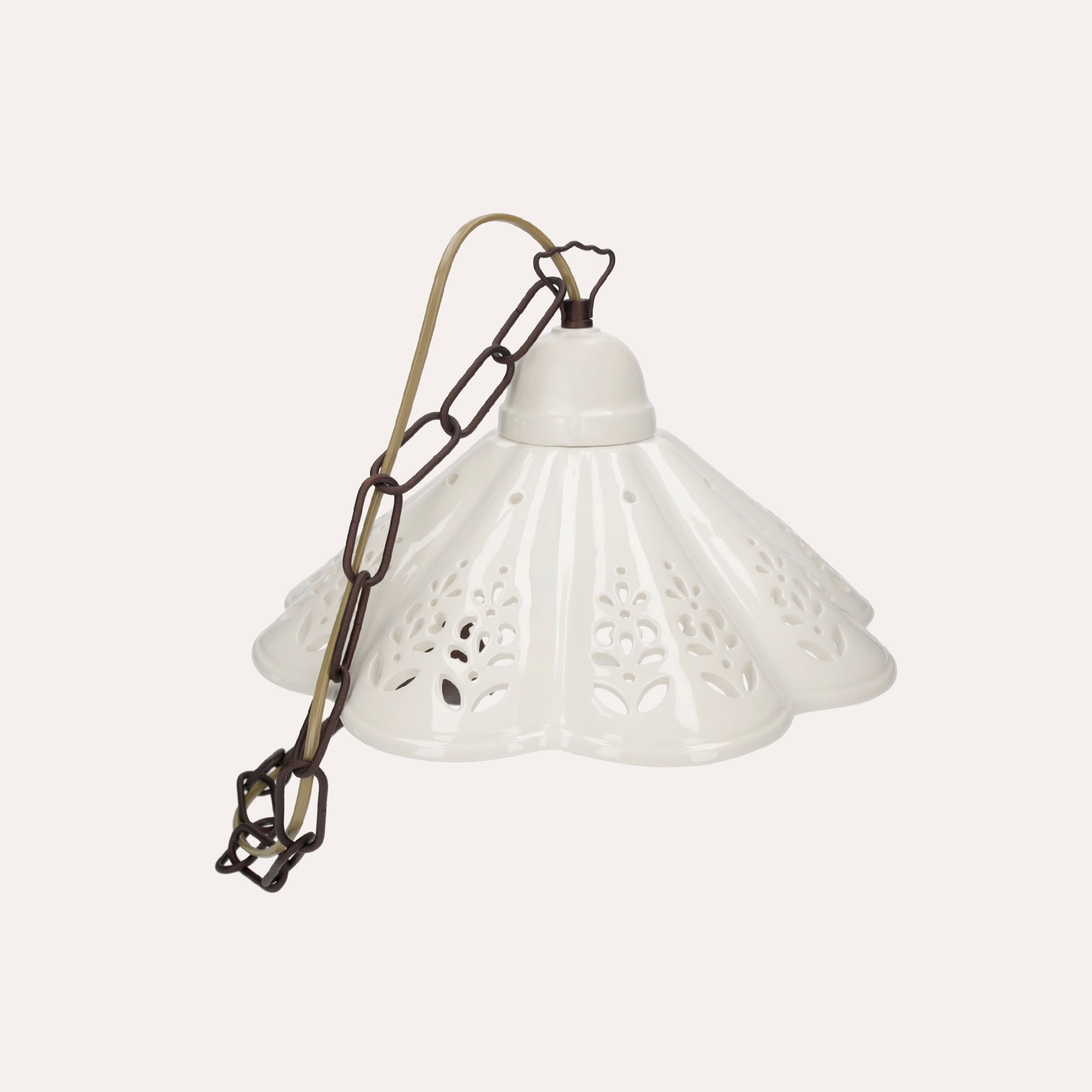 Lampadario a Sospensione in Ceramica Bianca Rustica