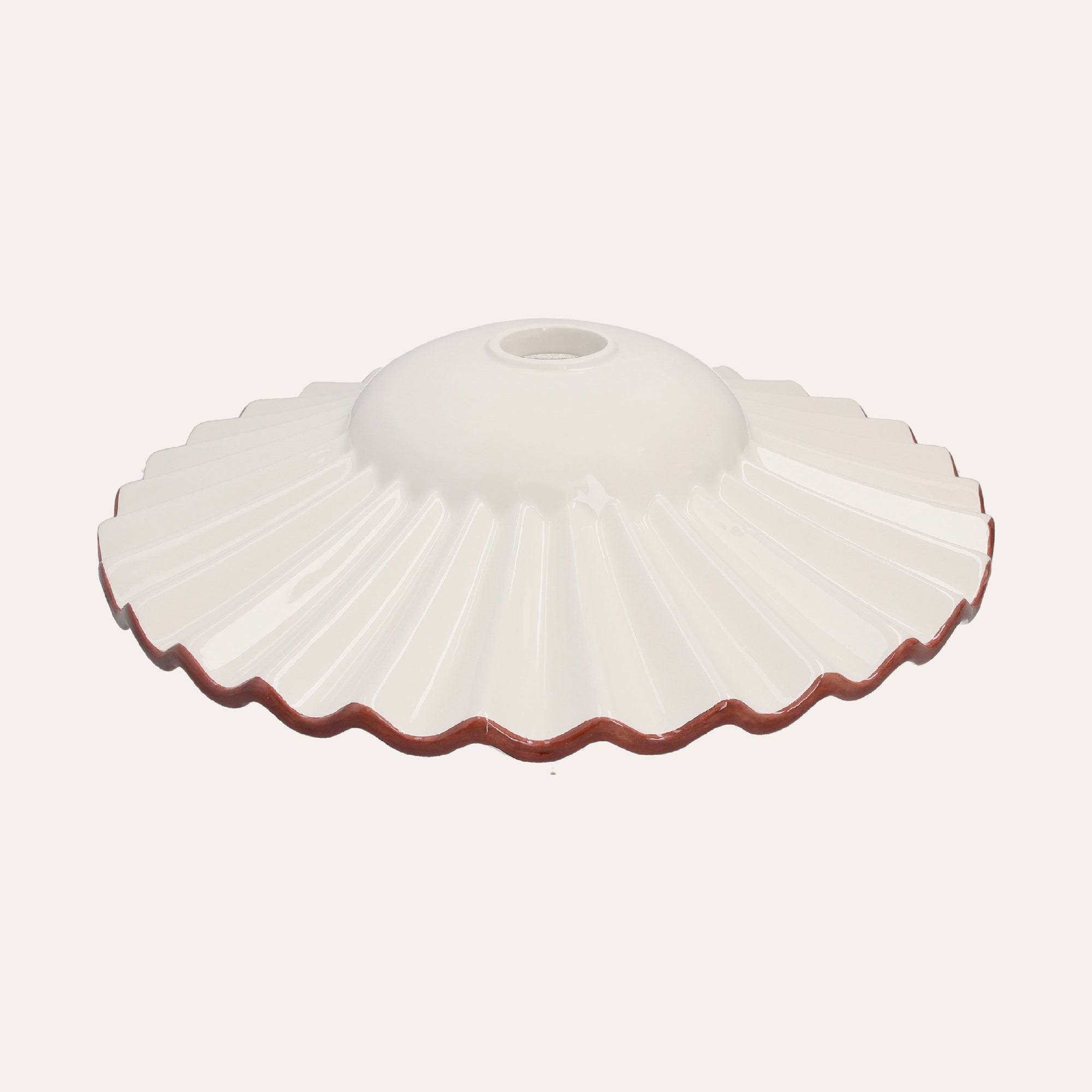 White Wavy Ceramic Lampshade with Brown Rim Ø 39 cm