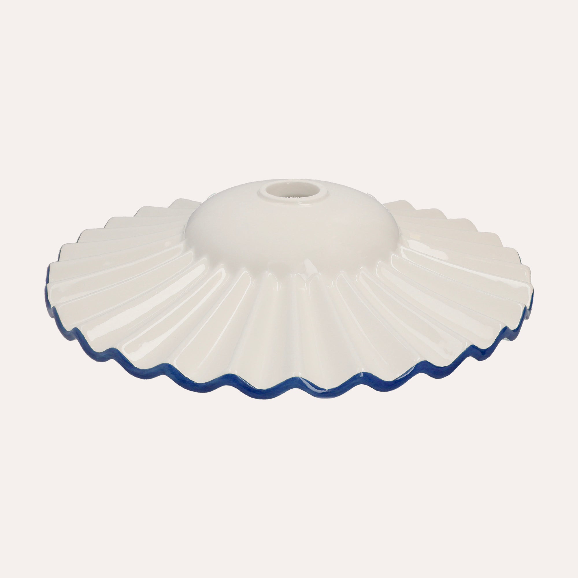 White Wavy Ceramic Lampshade with Blue Rim