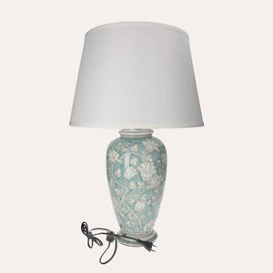 Lampada in Ceramica Verde Acquamarina con Paralume Bianco