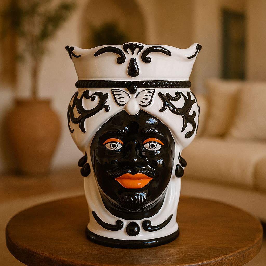 Vaso Testa di Moro Uomo in Ceramica Nera