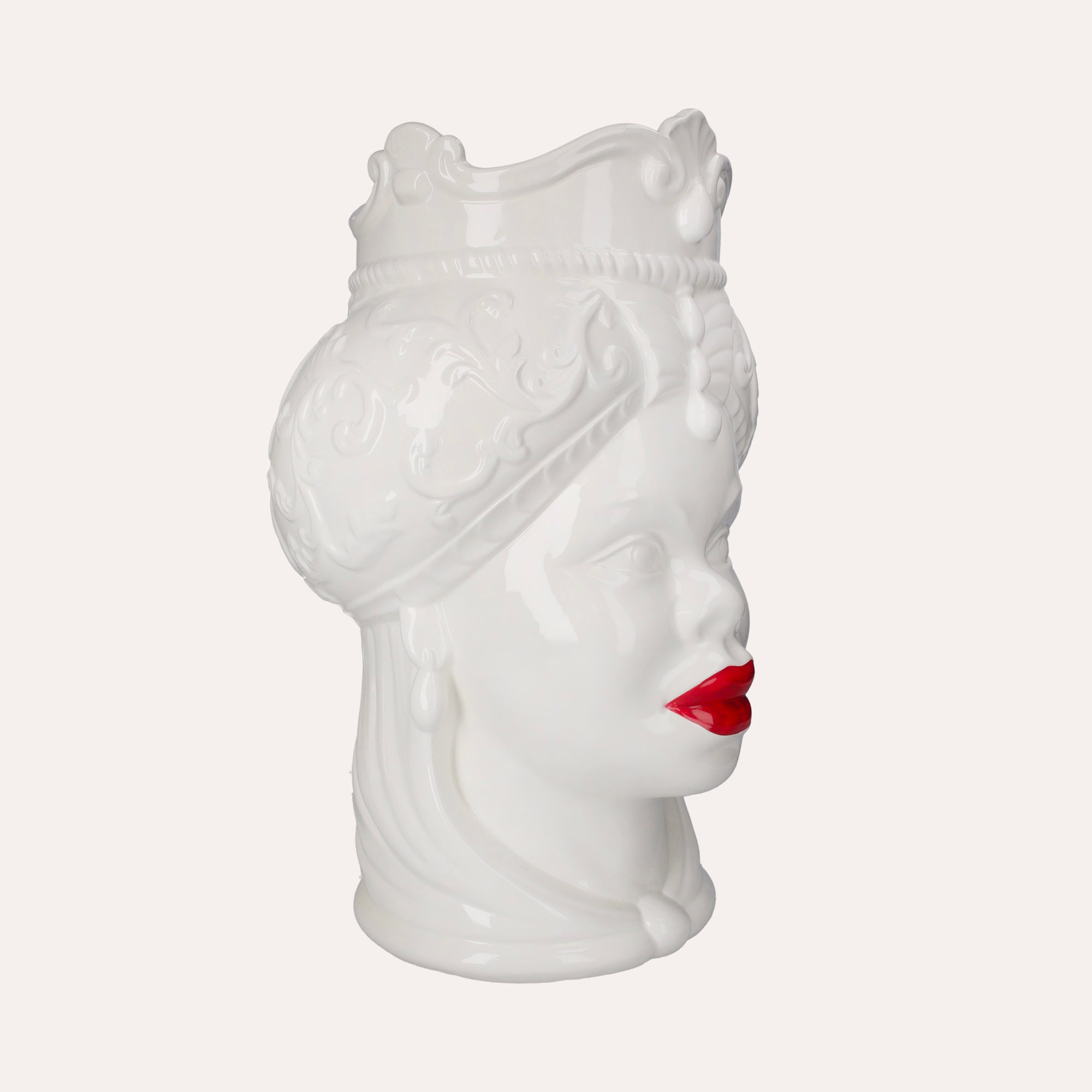 Vaso Testa di Moro Donna in Ceramica Bianco Lucido