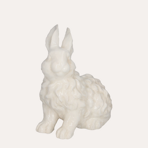 Coniglio Decorativo in Ceramica Avorio Effetto Craquelé H.34x25x16 cm