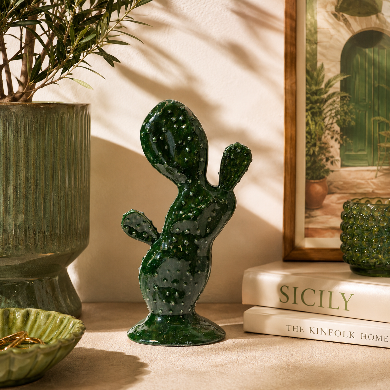 Decorative Prickly Pear in Green Ceramic H.36x18x9 cm