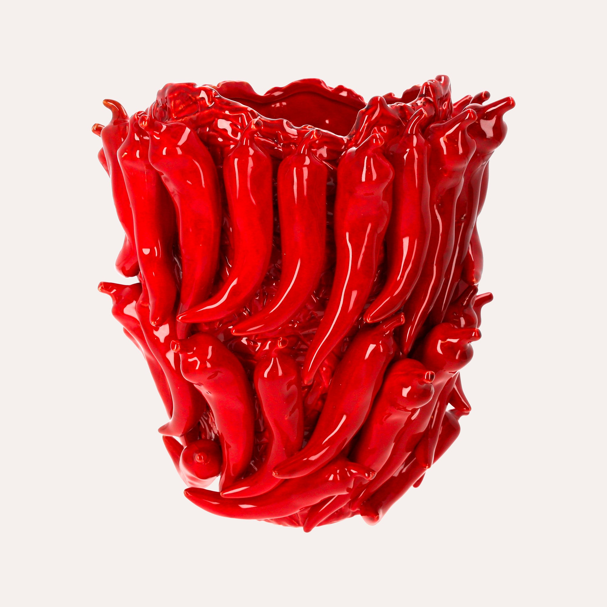 Vaso in Ceramica Rossa con Decori Peperoncini