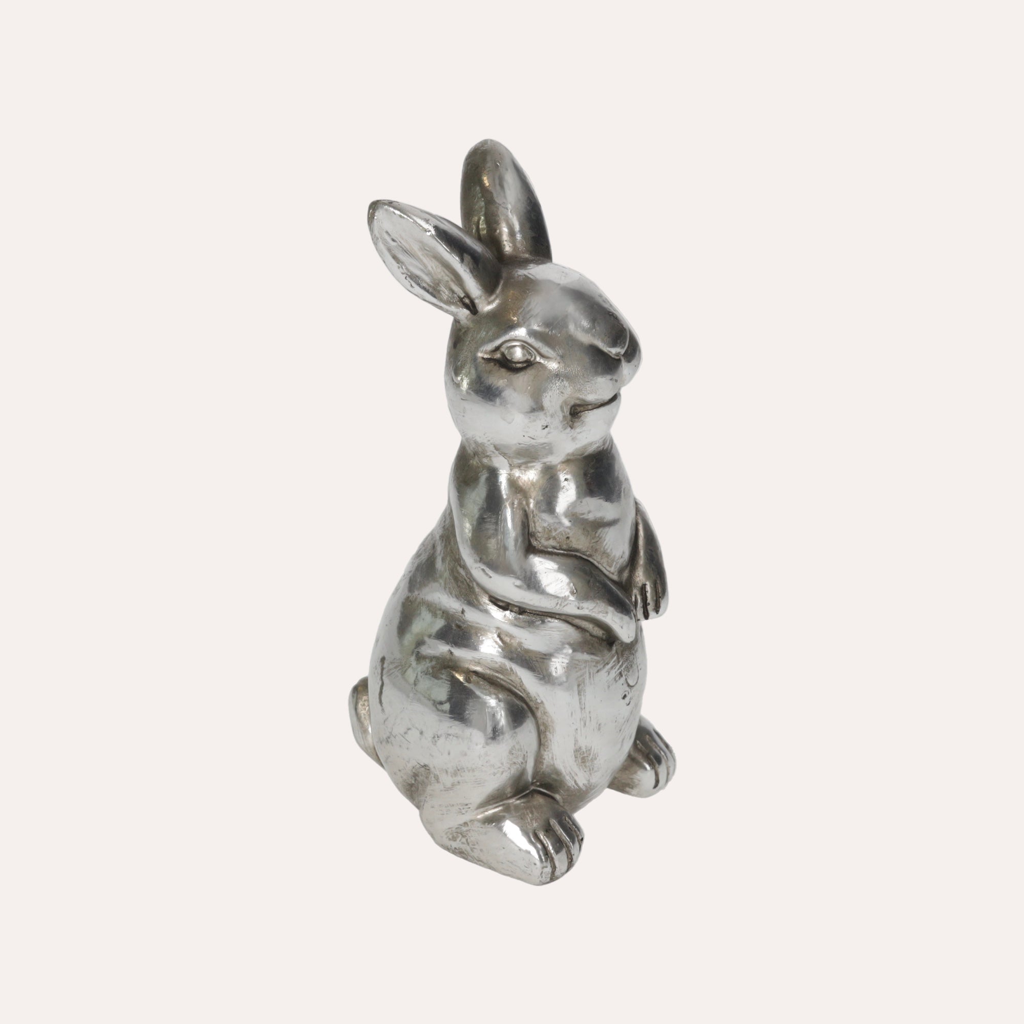 Coniglio Decorativo in Resina Argento Smaltato Piccola