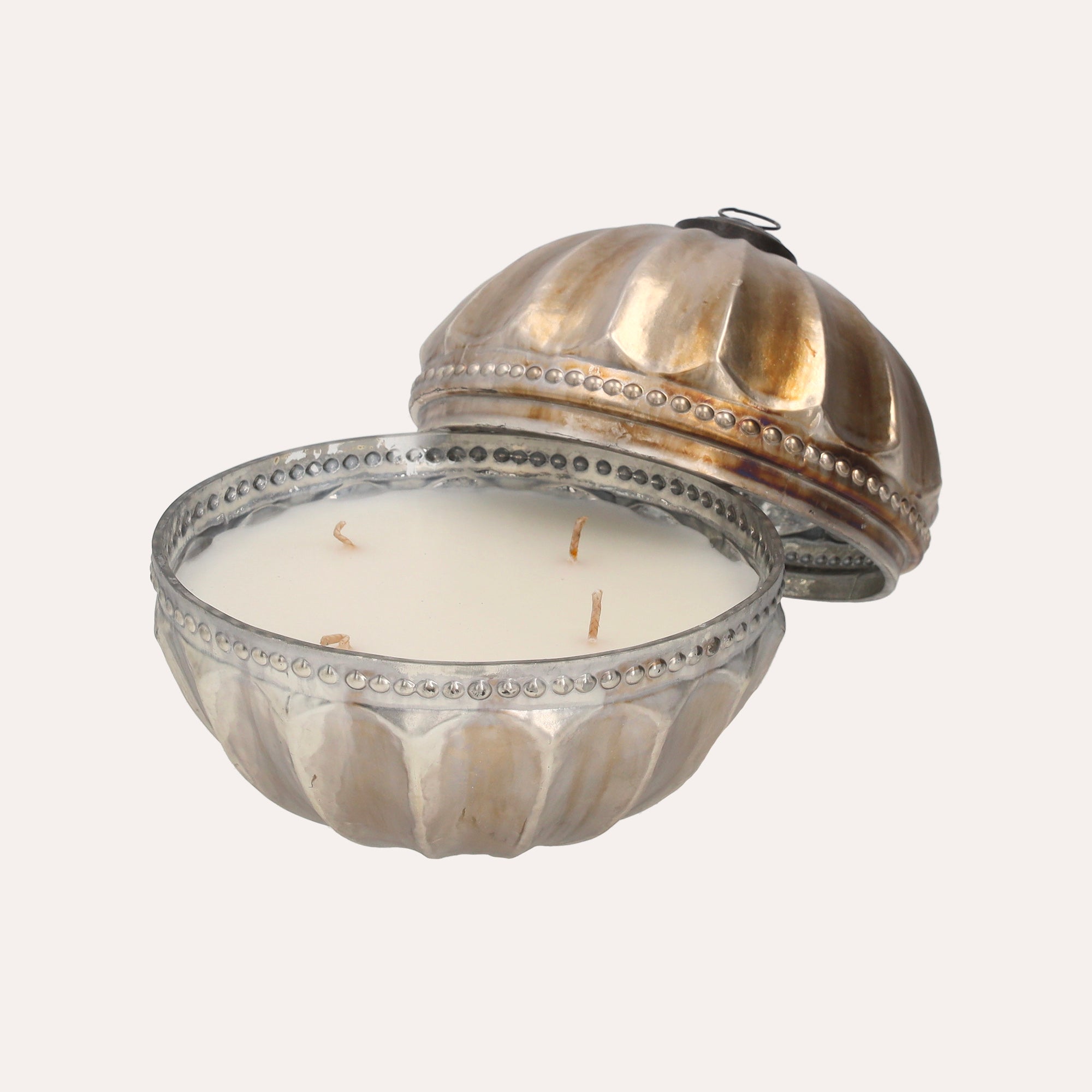 Antique Silver Ball Candle in Glass 18x18 cm with Box
