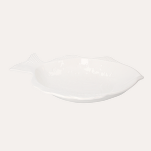 Piatto da Portata a Forma di Pesce in Ceramica Bianca 50x33x8 cm