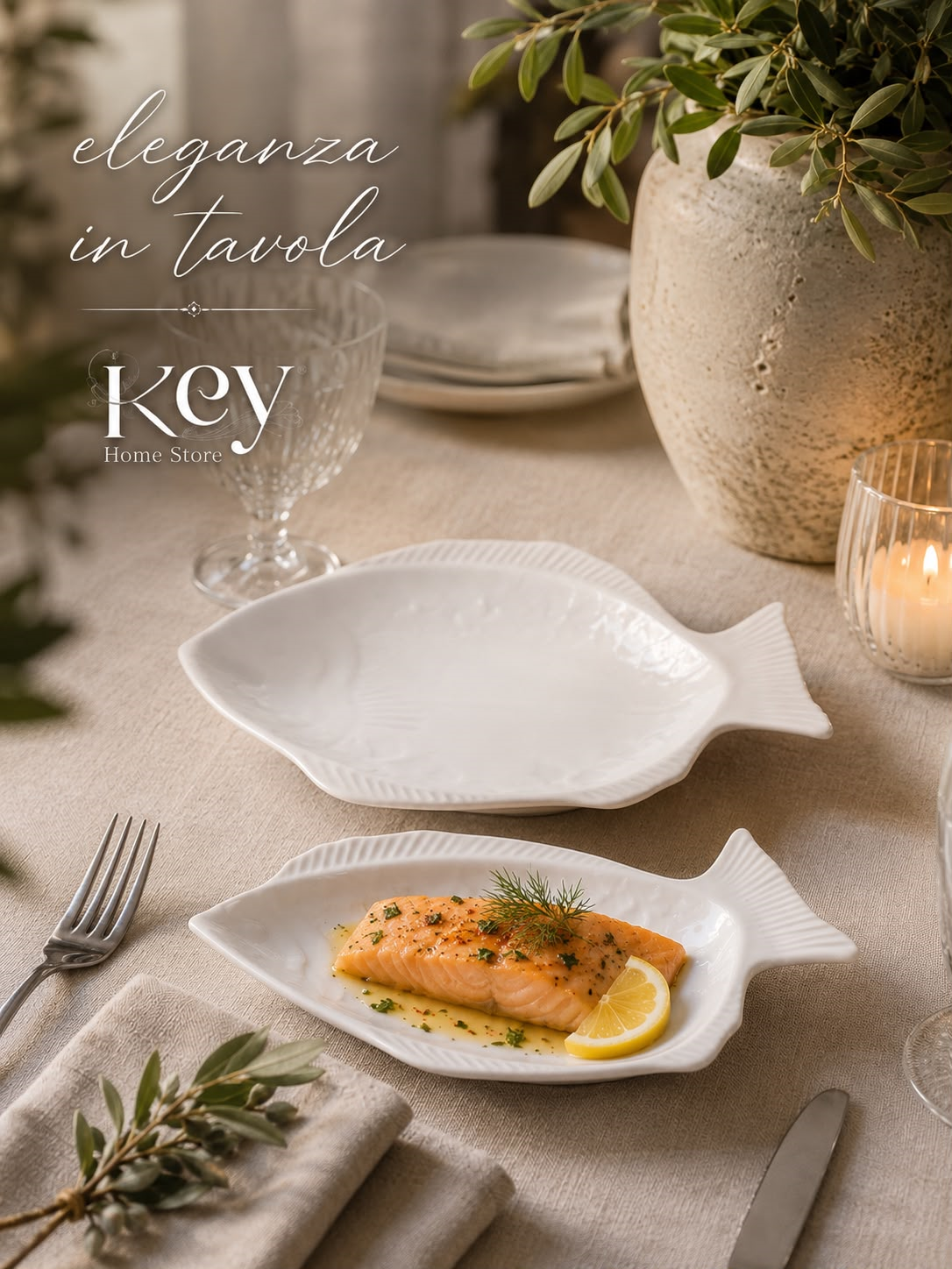 White Ceramic Fish-Shaped Serving Plate 33x24x4 cm