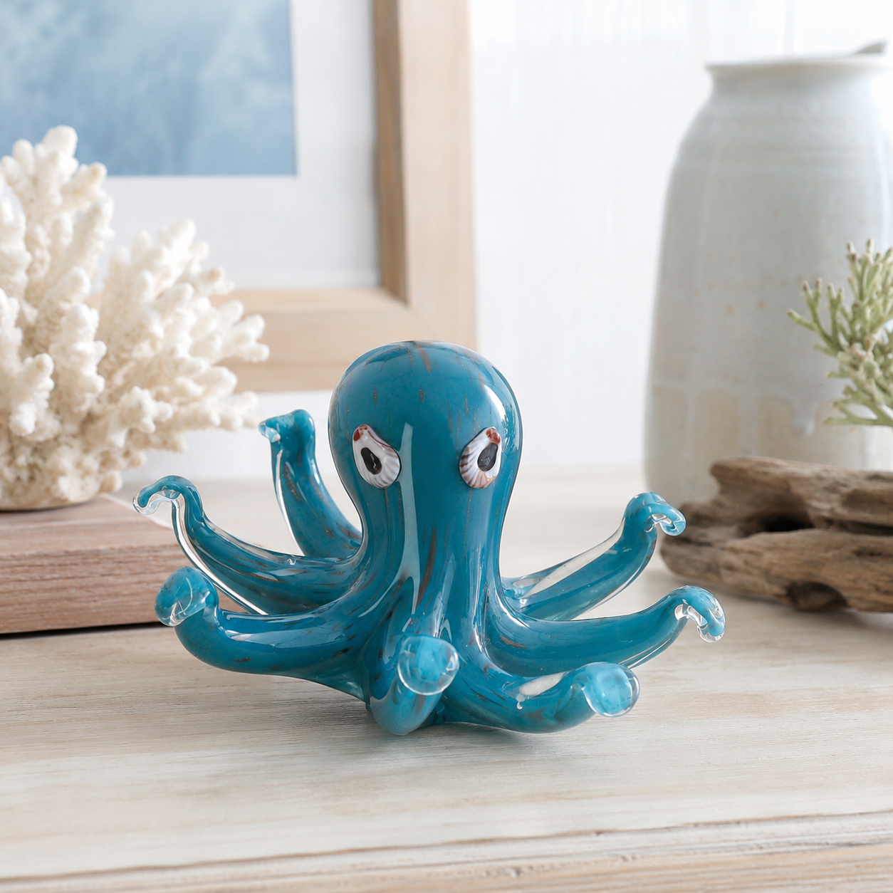 Decorative Blue Octopus in Full Glass Height 9 cm