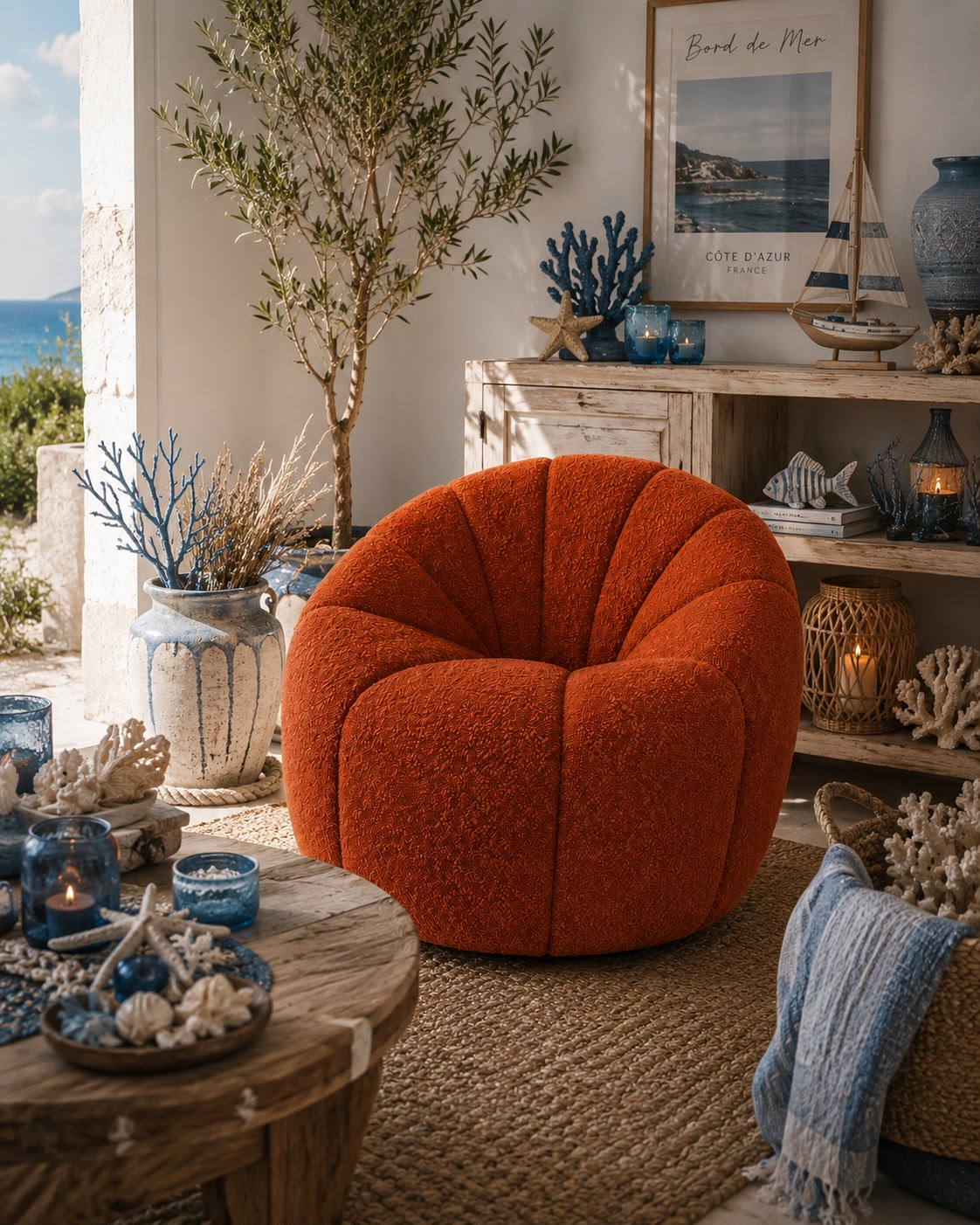 Fauteuil en tissu bouclé orange 83x70x44 cm