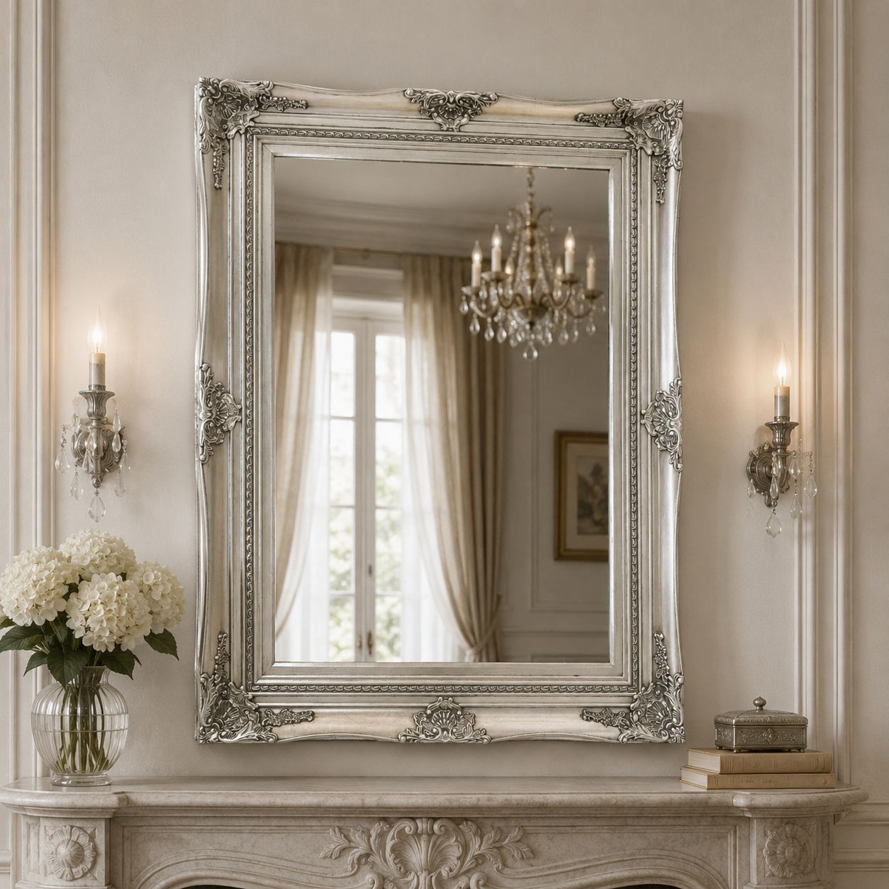 Silver Wooden Wall Mirror 120x90 cm