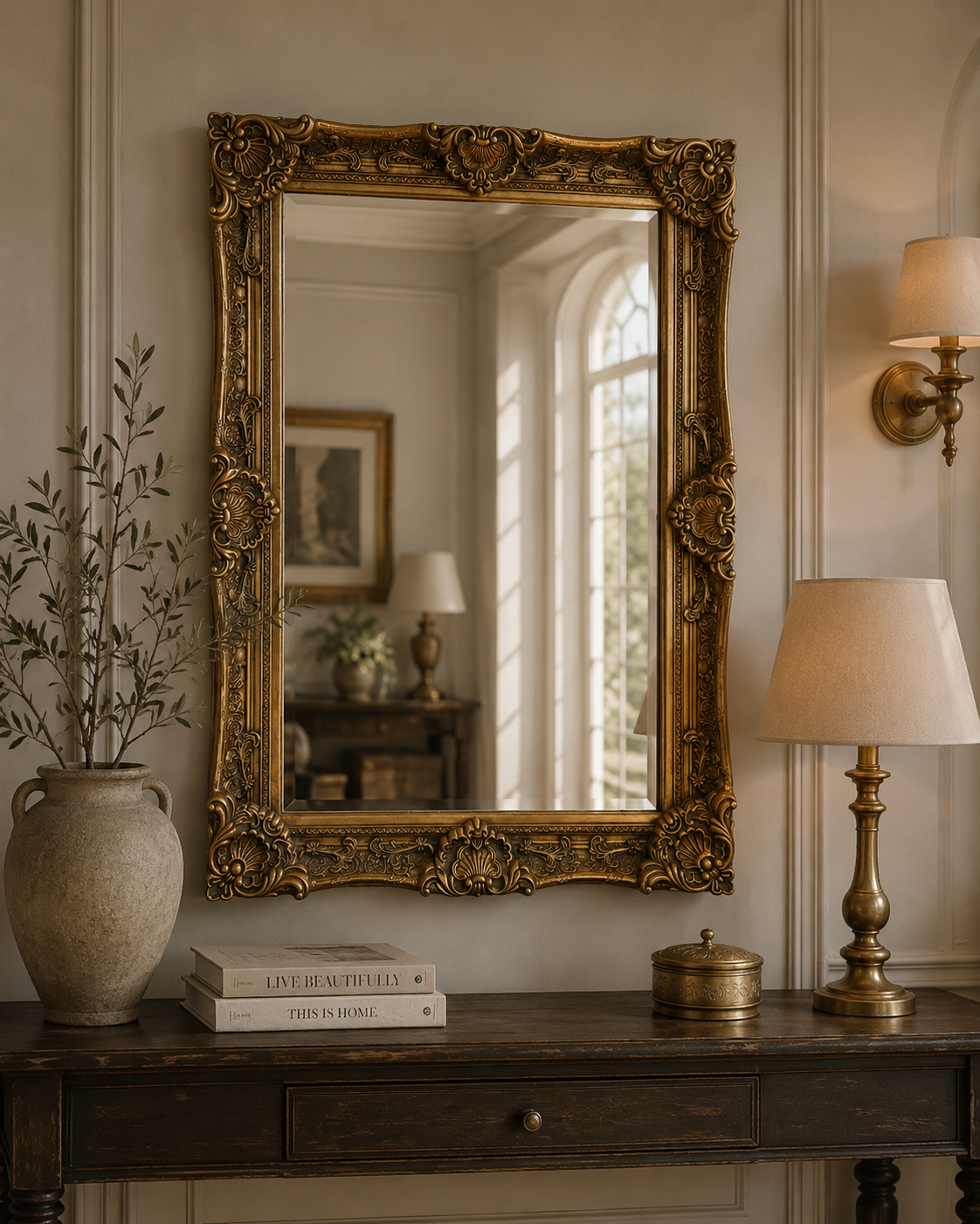 Wall Mirror 90x115 cm with Decorated Gold Wooden Frame