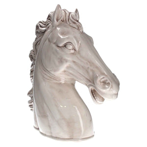 Testa di Cavallo in Ceramica Bianco Anticato – Decorata a Mano, Made in Italy