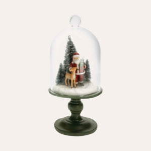 Teca in Vetro con Babbo Natale e Cerbiatto, Decorazione Natalizia