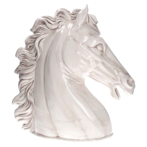Testa di Cavallo in Ceramica Bianco Anticato – Decorata a Mano, Made in Italy