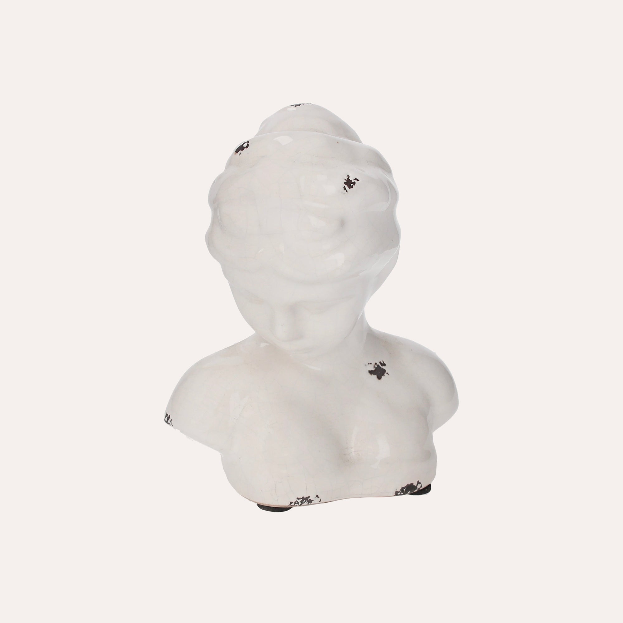 Busto Donna in Ceramica Bianca Antichizzata H. 22 cm