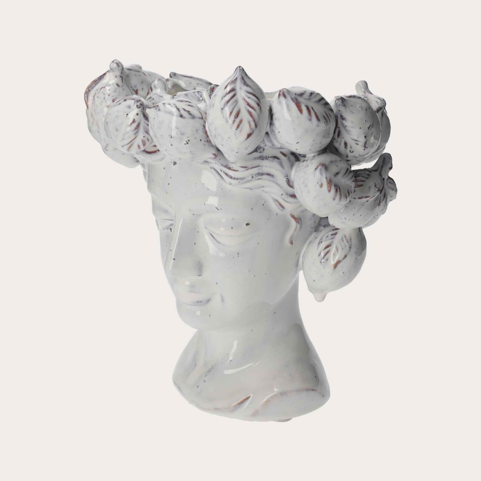 Vaso Testa in Ceramica Artigianale Bianco con Limoni – Arredo Casa e Giardin0