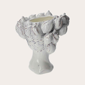 Vaso Testa in Ceramica Artigianale Bianco con Limoni – Arredo Casa e Giardin0