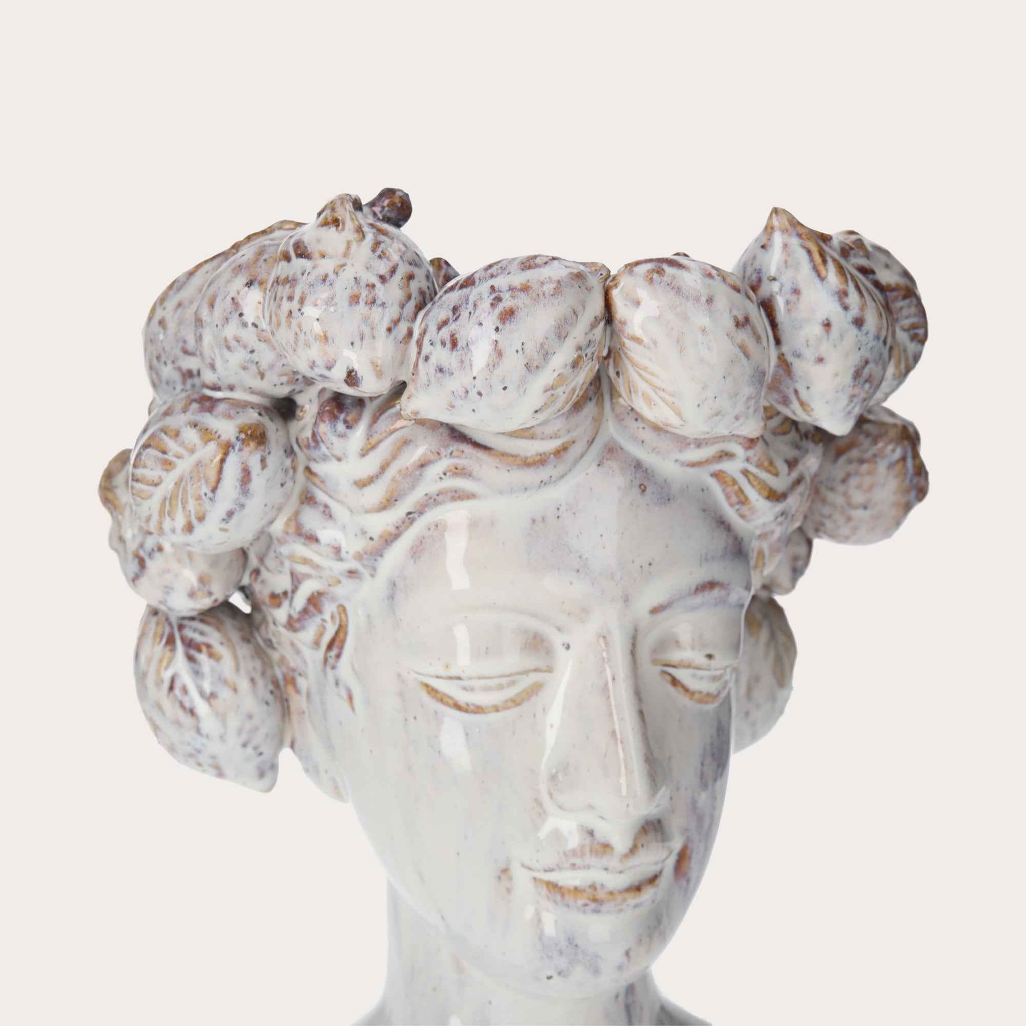 Vaso Testa in Ceramica Artigianale Bianco con Limoni – Arredo Casa e Giardin0