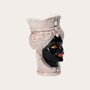 Vaso Testa di Moro Piccolo in Ceramica Beige e Nero – Artigianato Made in Italy