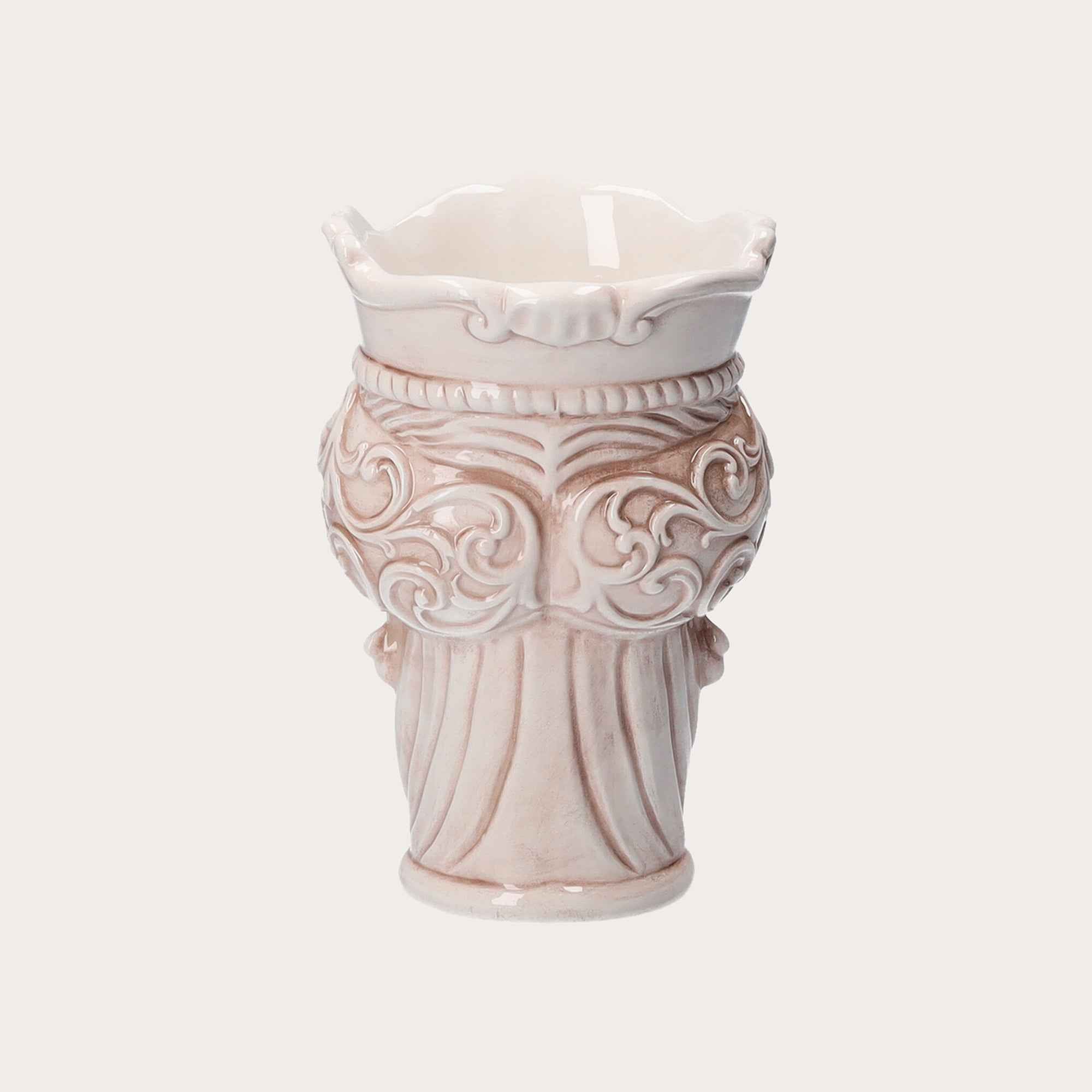 Vaso Testa di Moro Piccolo in Ceramica Beige e Nero – Artigianato Made in Italy
