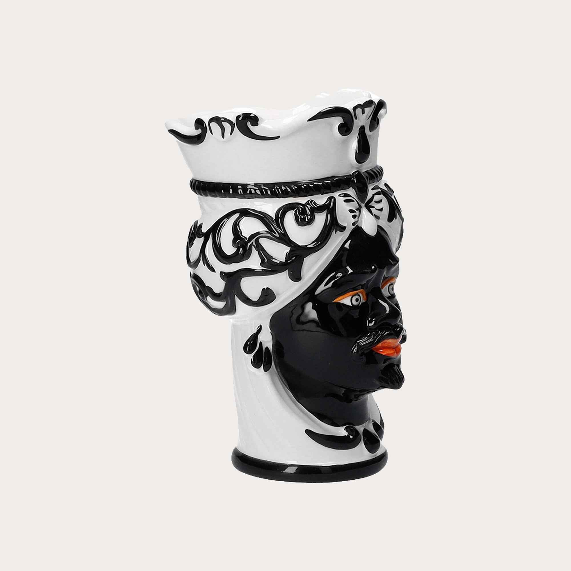 Vaso Testa di Moro Uomo in Ceramica Nera – Vaso Decorativo Artigianale
