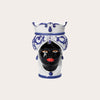 Blue Ceramic Small Woman Moor's Head Vase H. 20 cm