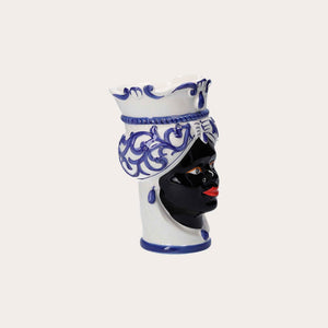 Vaso Testa Di Moro Donna in Ceramica Blu Piccolo - Made in Italy h. 20 cm