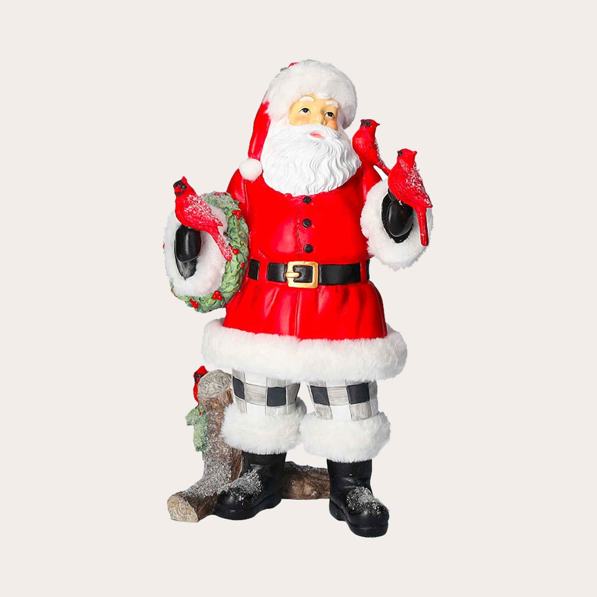 Statuina Babbo Natale con Uccelli Rossi in Resina