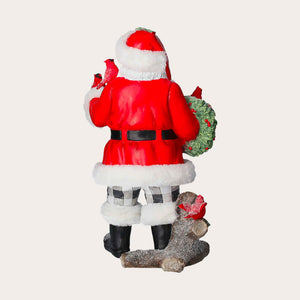Statuina Babbo Natale con Uccelli Rossi in Resina