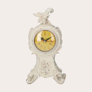Orologio da Tavolo in Stile Barocco Color Avorio – Design Elegante con Dettagli Floreali