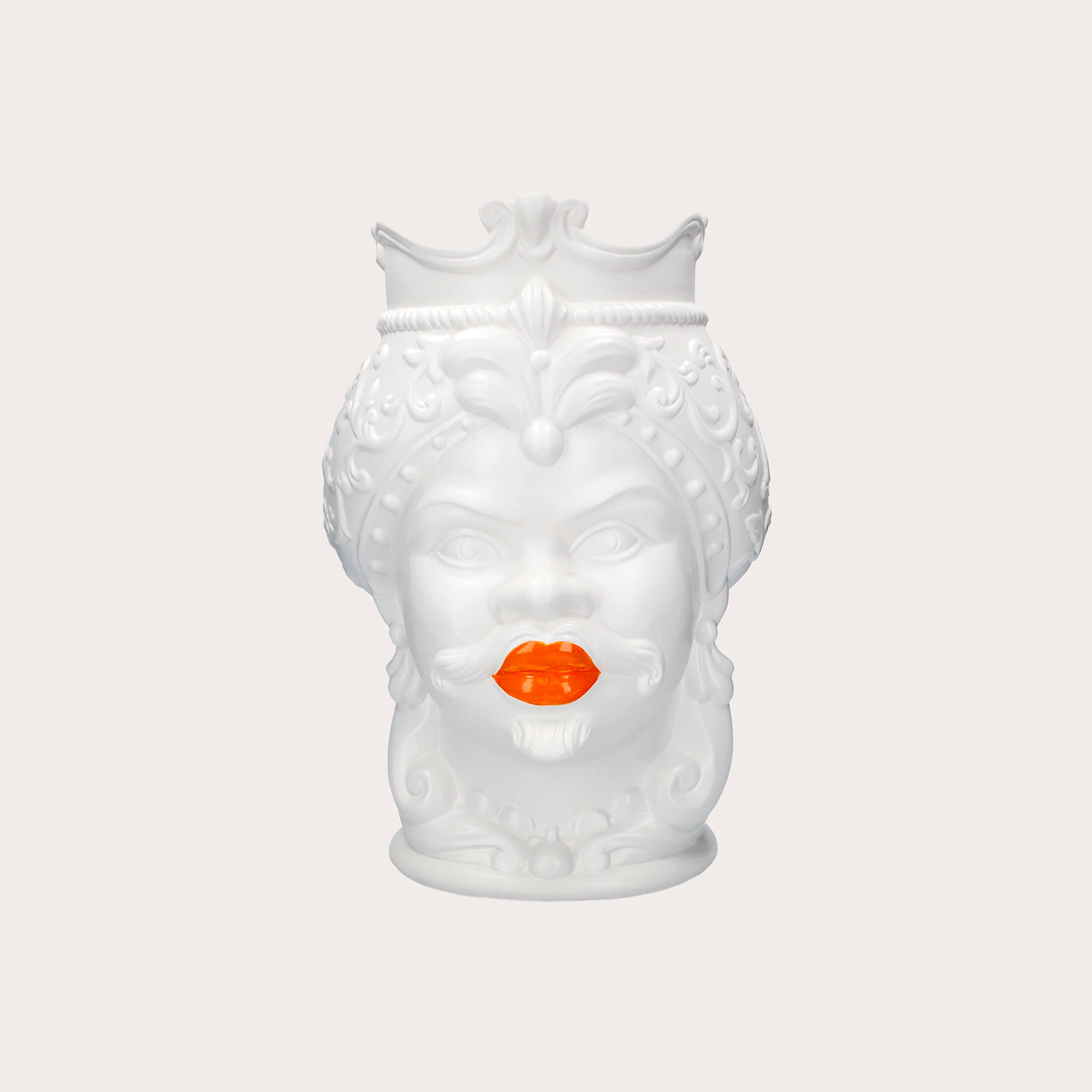 Vaso Testa di Moro Bianco con Labbra Arancioni