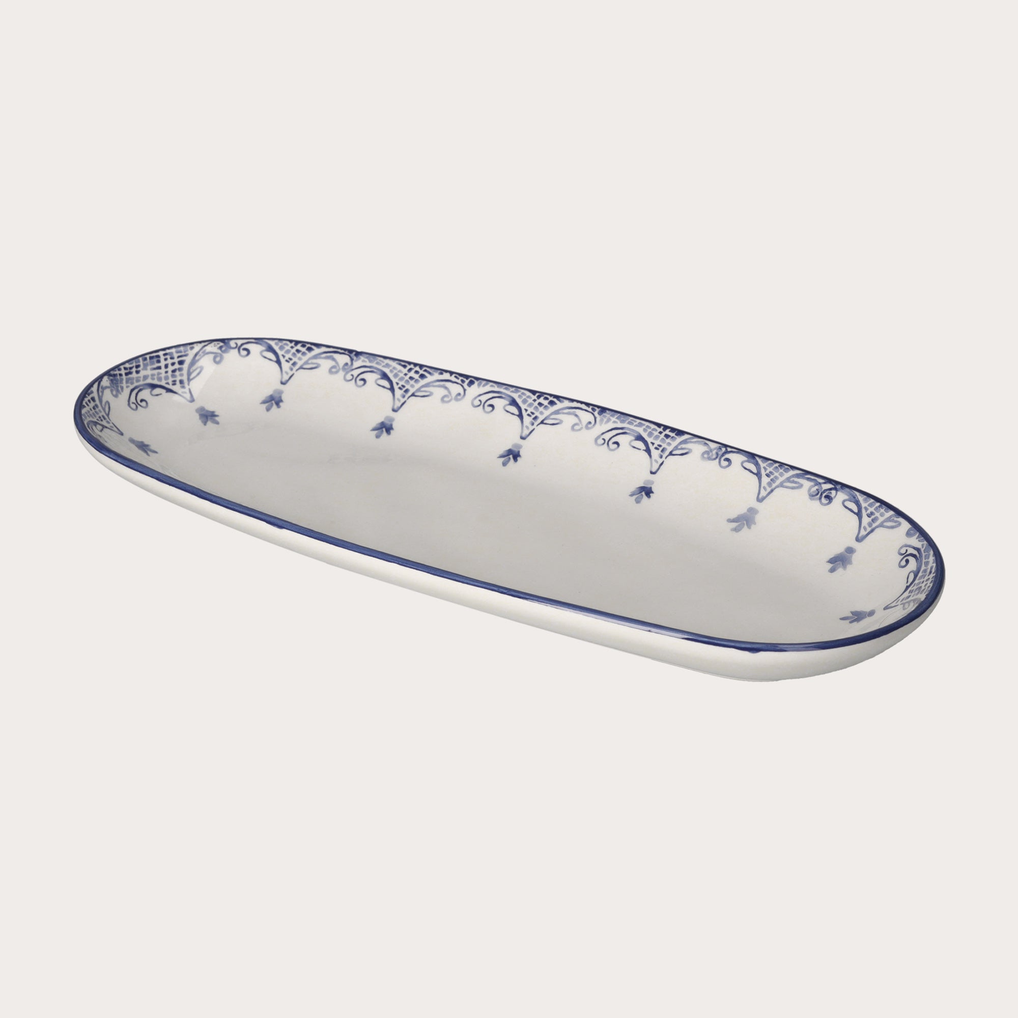 Piatto Ovale in Ceramica Stile Barocco Blu