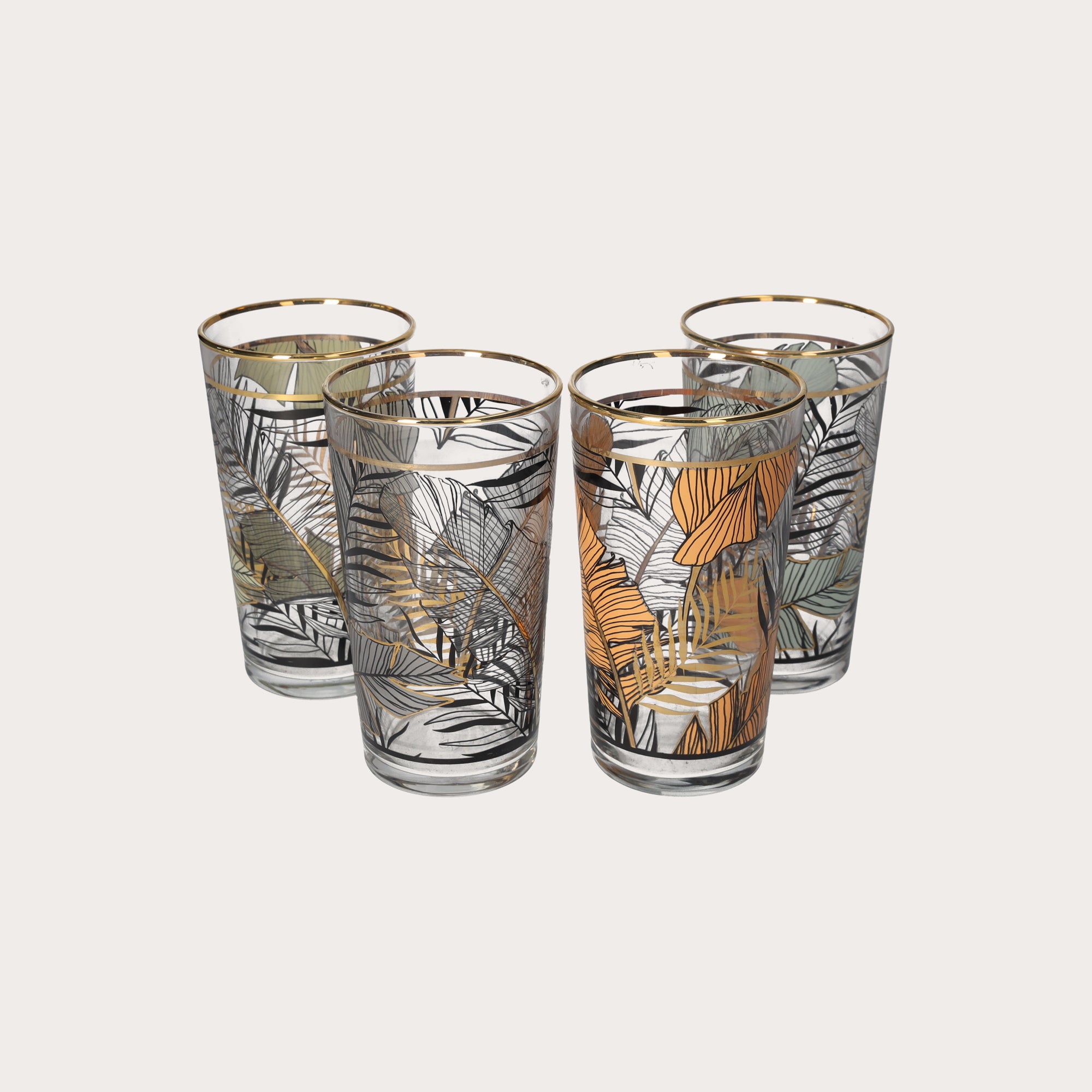 Set di 4 Bicchieri in Vetro Trasparente con Decorazioni Oro